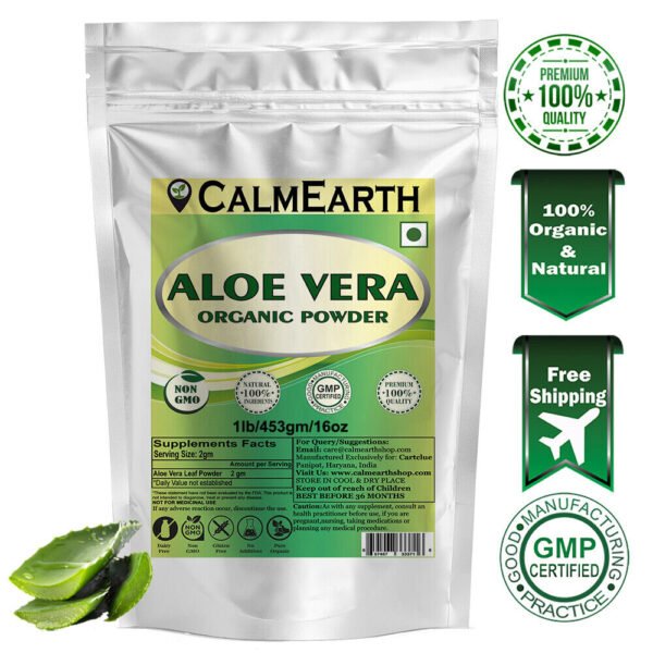Organic Aloe Vera Powder powder fine texture close-up by CalmEarth