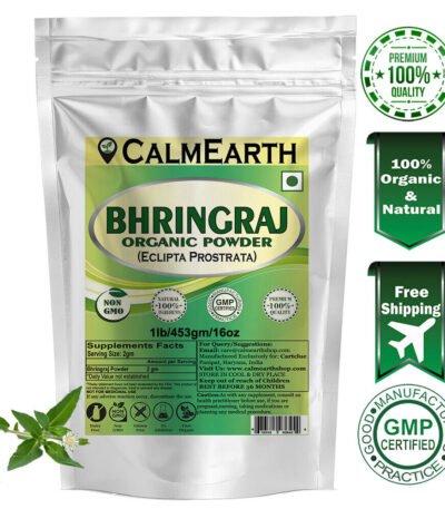 Organic Bhringraj Powder powder fine texture close-up by CalmEarth