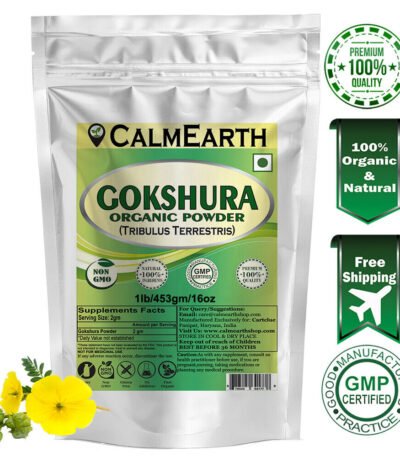 Organic Gokshura Powder powder fine texture close-up by CalmEarth