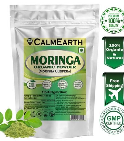 Organic Moringa Leaf Powder powder fine texture close-up by CalmEarth