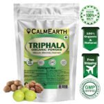 Organic Triphala Powder powder fine texture close-up by CalmEarth