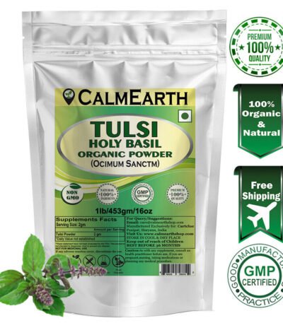 Organic Tulsi Powder powder fine texture close-up by CalmEarth